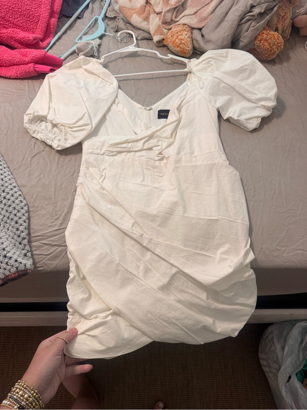 DO+BE Cream Puff-Sleeve Ruched Mini Dress